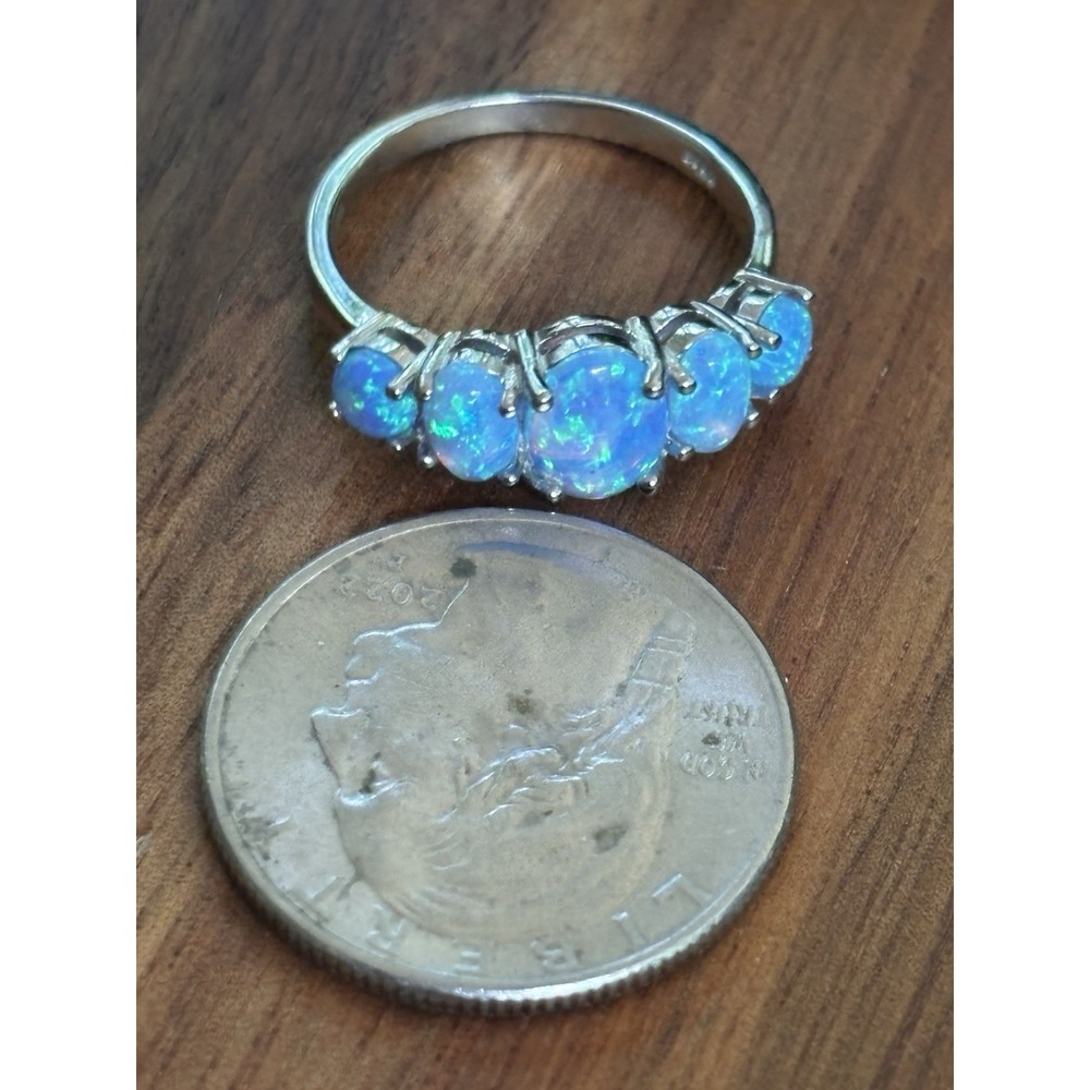 Blue Fire Opal And .925 Sterling Ring Size 7.75 - Picture 9 of 11